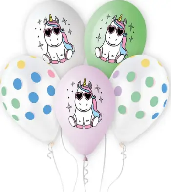 Balona Godan Premium Unicorn GS120/WJR, për helium, set 5 copë, shumëngjyrëshe