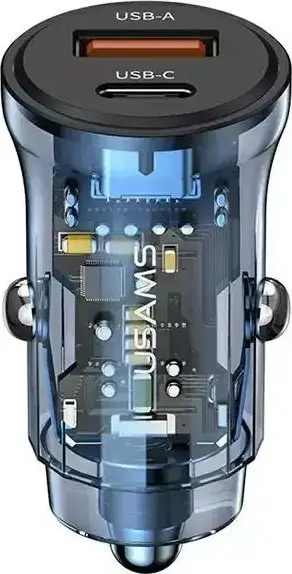 Karikues për veturë Usams C32 US-CC164, 30W, 1x USB 1x USB C, blu