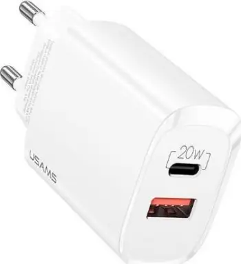 Kokë karikuese Usams T35 1x USB-A 1x USB-C 3 A, e bardhë