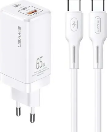 Karikues USAMS MT, 1 x USB-A, 2 x USB-C, i bardhë