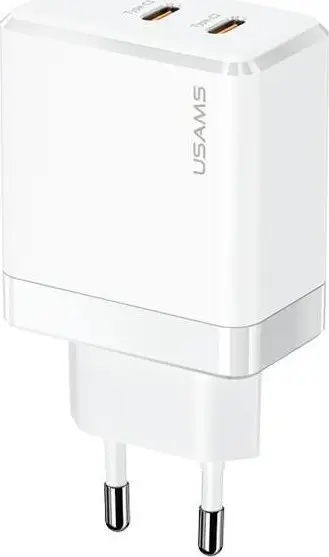Karikues muri USAMS T54, 2x USB C, 40W PD, i bardhë