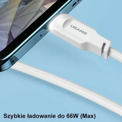 Kabllo USB Usams Lithe, USB A në USB C 1.2m, 66W, lejla - 21