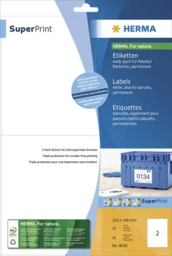 Etiketa vetëngjitëse Herma Premium 8636, A4, të bardha, 20 copë