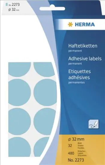 Etiketa vetëngjitëse Herma rrethore 2273, 32 mm, 480 copë, të kaltra