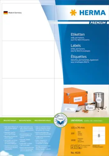 Etiketa Herma Premium A4, 105x74mm, 1600 copë, të bardha