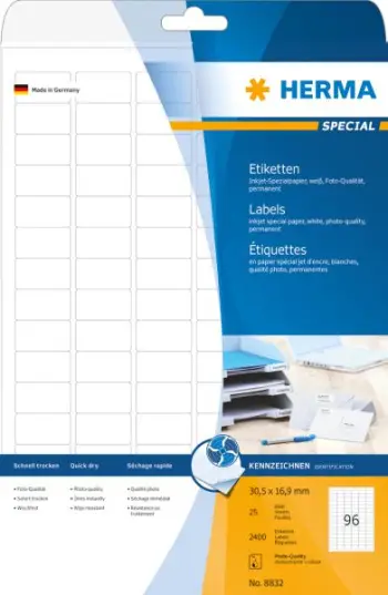 Etiketa Herma InkPrint 8832, A4, 30.5x16.9mm, 2400 copë, të bardhë