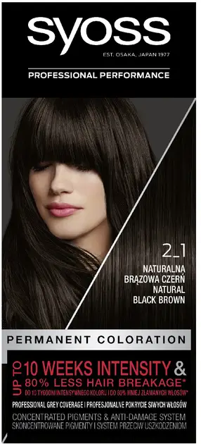 Ngjyrë për flokë Syoss, Natural Black Brown 2-1, 60 ml