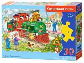 Puzzle Castorland Green Locomotive (246995), 30 elemente, shumëngjyrëshe
