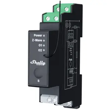 Switch DIN rail, Shelly, Wave Pro 2PM (QBWAVPRO2PM), 2 kanale 2x16A total 25A, matje fuqie, Z‑Wave S800, i zi