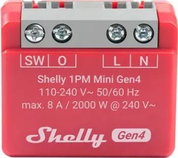 Rele i mençur Shelly 1PM Mini Gen4, 1 kanal 8A, WiFi Bluetooth Zigbee, i kuq