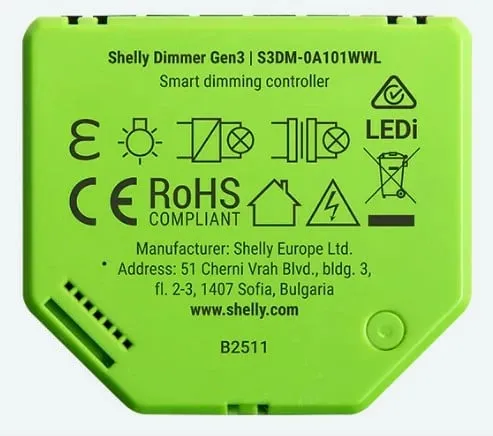 Dimmer Shelly Dimmer Gen3, wireless, kontroll me aplikacion, për LED, zi/lime - 3