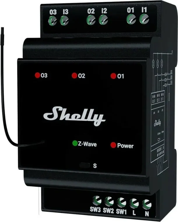 Relé i mençur Shelly Wave Hutschiene Pro 3, 3x16A, Z-Wave, e zezë - 2