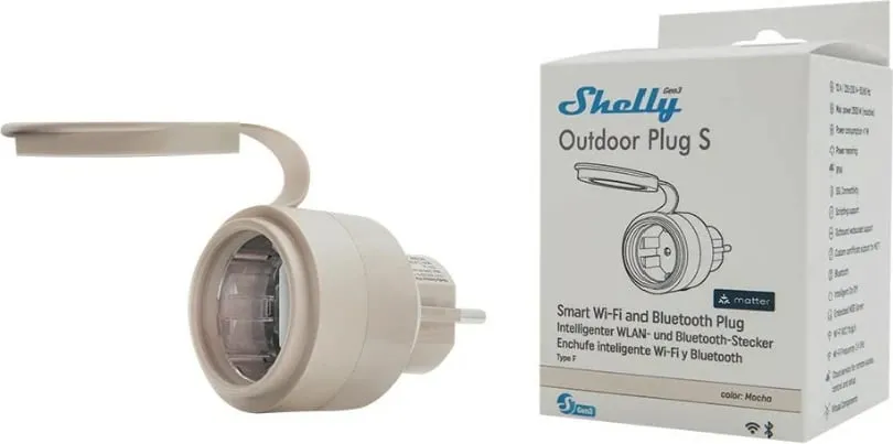 Prizë inteligjente Shelly Outdoor Plug S Gen3, Wi-Fi/Bluetooth, 12A, mocha - 2