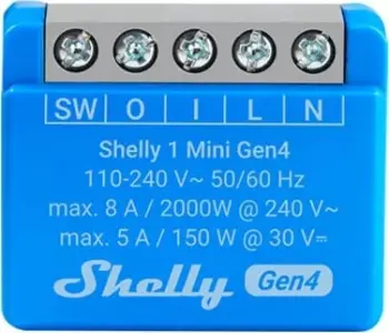 Rele inteligjente Shelly 1 Mini Gen4, 1 kanal 8A, Wi-Fi Bluetooth, blu