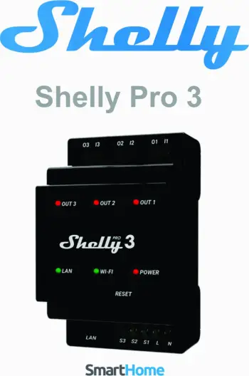 Rele inteligjente Shelly Pro 3, Wi-Fi 2.4GHz, 16A, e zezë
