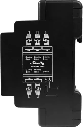 Switch Shelly LAN, Smart switch, Plastikë, E zezë, DIN-rail, LED, 110 - 240 V - 2