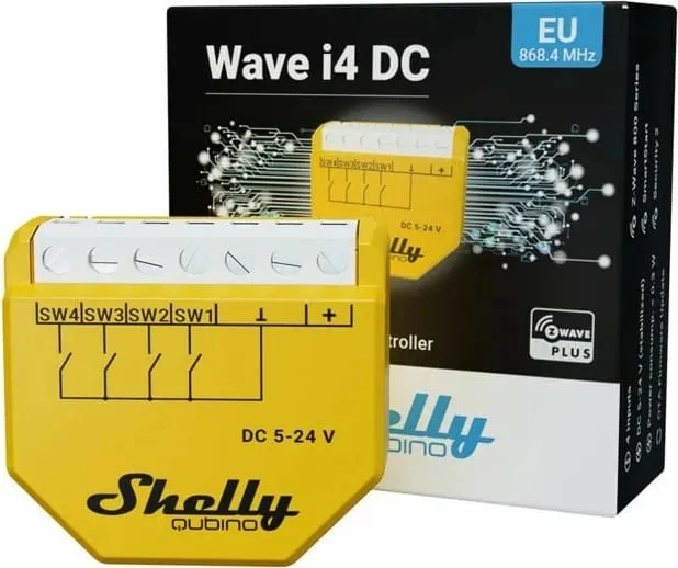 Smart switch Shelly Qubino Wave i4 DC, Wireless, 25 dBmW, 868.4 MHz, Verdhë - 3