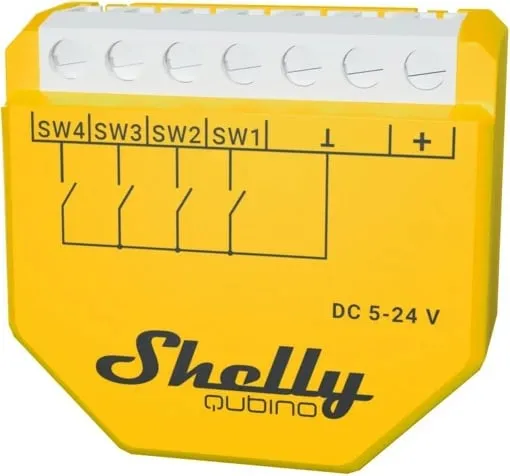 Smart switch Shelly Qubino Wave i4 DC, Wireless, 25 dBmW, 868.4 MHz, Verdhë - 4