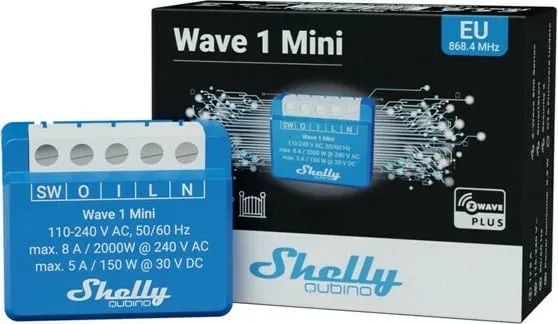 Smart switch Shelly Qubino Wave 1 Mini, Wireless, 25 dBmW, 868.4 MHz, Plastikë, Mat - 1