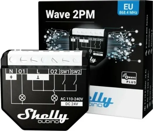 Smart switch Shelly Qubino WAVE 2PM, Wireless, 25 dBmW, Z-Wave, 868.4 MHz, e zezë - 3