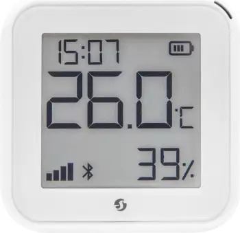 Sensor smart Shelly Plus H&T Gen 3, temperaturë dhe lagështi, Wi‑Fi dhe Bluetooth, i bardhë mat