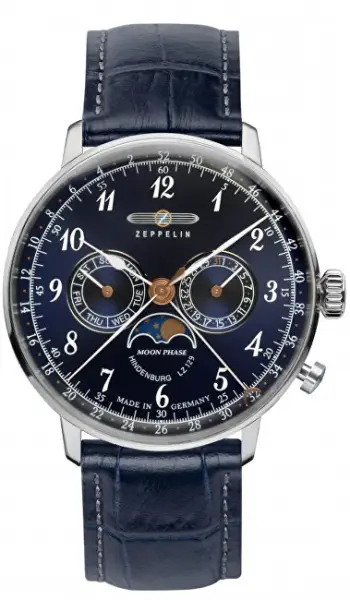 Orë për meshkuj Zeppelin LZ 129 Hindenburg Chronograph Moonphase 7036-3, e kaltër