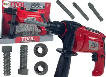 Lodër shpues elektrike LeanToys Drill For Little Handyman, me vida dhe koka shpimi, e kuqe gri