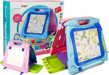 Tabla vizatimi LeanToys Double Sided Drawing Board, dyanshme, me markera dhe magnetë, shumëngjyrëshe