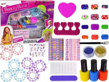 Set kozmetik për thonj LeanToys Nail Painting, llakë me ngjyra, stikera dhe glitter, shumëngjyrësh