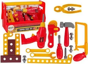 Set veglash lodër LeanToys Tool Set Box, kuti plastike, për fëmijë 3+, e kuqe