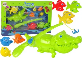 Lojë aftësie LeanToys Dexterity Game, set peshkimi me kallam, peshq dhe krokodil, shumëngjyrëshe