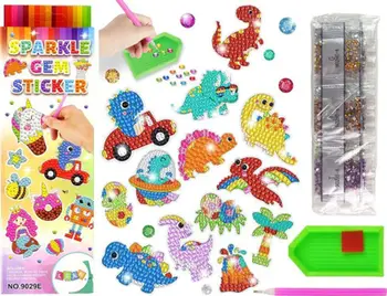 Set ngjitës mozaik LeanToys Diamond Embroidery Dinosaurs, kreativ për fëmijë, shumëngjyrësh
