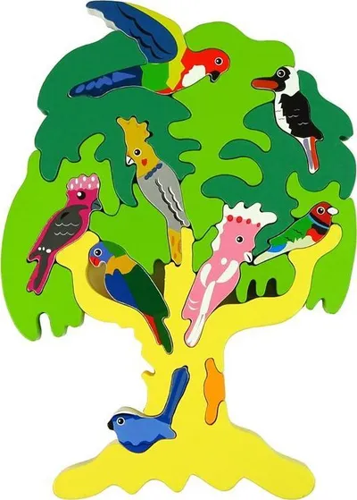 Puzzle druri LeanToys Wooden Tree Birds Parrots, pemë montuese, lodër edukative - 2