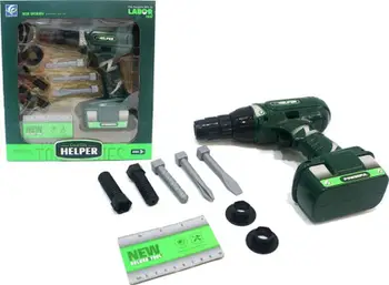 Set veglash lodër LeanToys Drill, stërvitje me bateri, me bitat dhe vida, e gjelbër