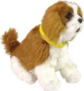 Qen lodër interaktiv LeanToys Puppy Cavalier, pelush që leh dhe lëviz, i bardhë kafe