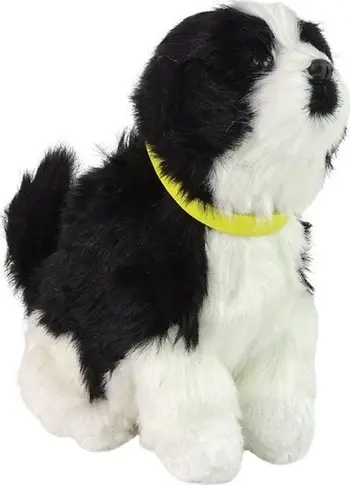 Lodër qenush pelushi LeanToys Border Collie, interaktiv, me lëvizje dhe zë, i zi e bardhë
