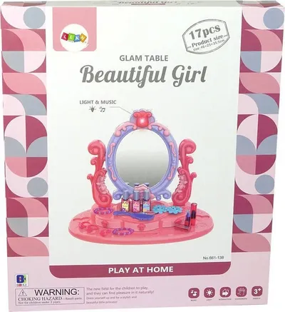 Tavolinë grimi lodër LeanToys Makeup Vanity, pasqyrë me drita dhe tinguj, rozë - 4