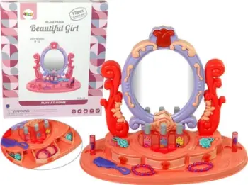 Tavolinë grimi lodër LeanToys Makeup Vanity, pasqyrë me drita dhe tinguj, rozë