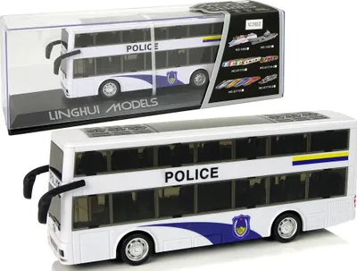Lodër autobus policie Double Decker, mekanizëm me tërheqje, dritë dhe zë, i bardhë - 1