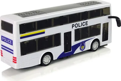 Lodër autobus policie Double Decker, mekanizëm me tërheqje, dritë dhe zë, i bardhë - 3