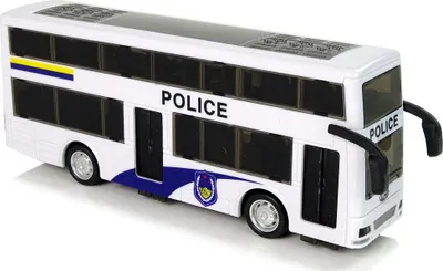 Lodër autobus policie Double Decker, mekanizëm me tërheqje, dritë dhe zë, i bardhë - 4