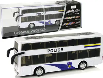 Lodër autobus policie Double Decker, mekanizëm me tërheqje, dritë dhe zë, i bardhë