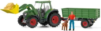 Set lodrash Schleich Farm World 42608, traktor me rimorkio, figura njeriu dhe qen