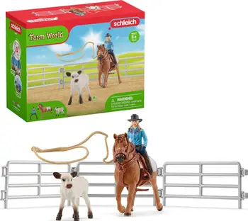 Figurë loje Schleich Farm World Team Roping me kovbojkë dhe lopë