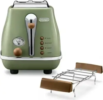 Toster DeLonghi Icona Vintage CTOV 2103, 2 feta, 6 nivele, ngjyrë e gjelbër