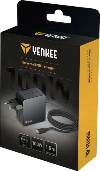 Karikues universal Yenkee Power Adapter 100W, Power Delivery, kabull USB-C 1.8m, i bardhë
