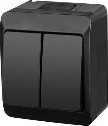 Ndërprerës sipërfaqësor Elektro-Plast HERMES 0332-09, dyvendësh, IP44, i zi