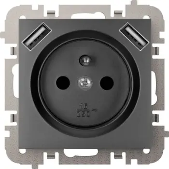 Prizë murale Elektro-Plast Vestra 3888-19, 2P+E, 2x USB, e zezë