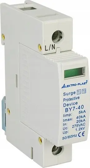 Mbrojtës nga mbingarkesa Elektro-Plast BY7-40/1-275, T1+T2 AC, 1P, i bardhë