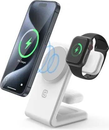 Karikues wireless Crong MagSpot 3 in 1 MagSafe, për iPhone Apple Watch AirPods, i zi